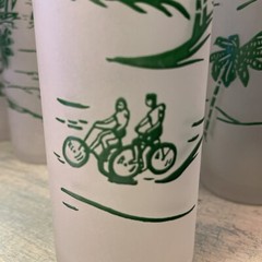 Vintage Set Of 4 Frosted Glass Vacation Themed palm trees sailboats Tumblers 430
