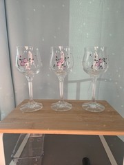 3 Bohemian Crystal Hand Painted Floral Wine Glasses 7 ounces Exc Cond Sale