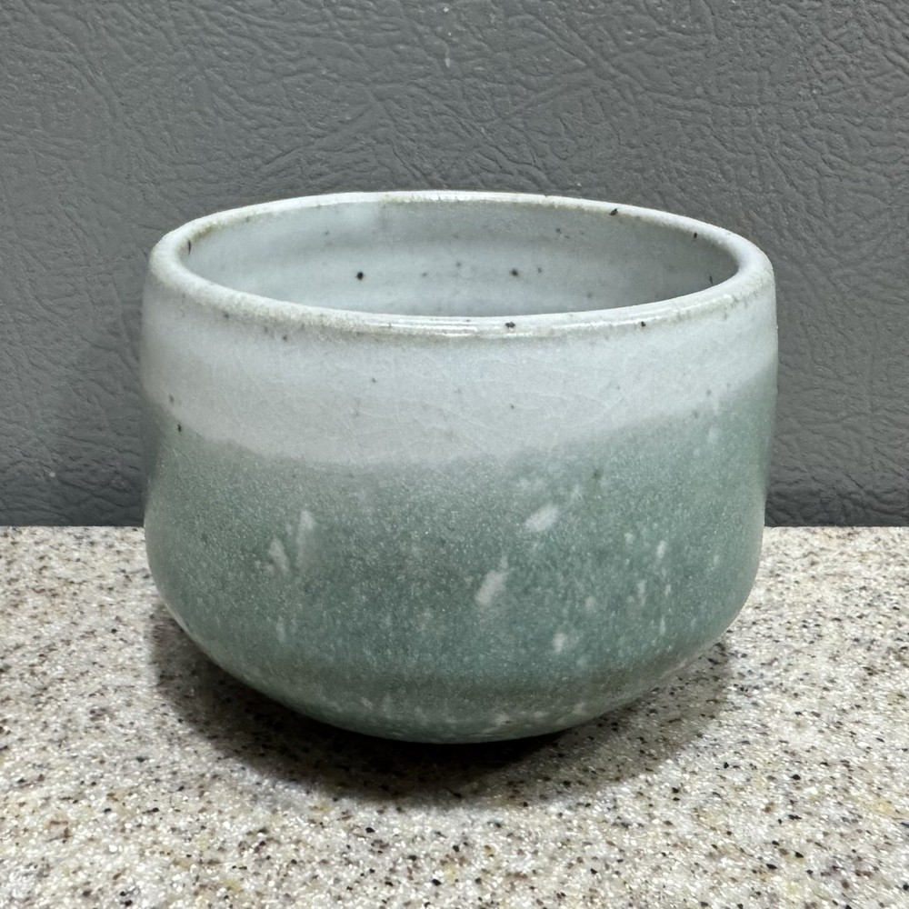 Vtg Pottery Cup Light Blue/Green Round Artist Signed MUD Numbered in EUC