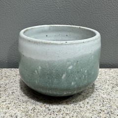 Vtg Pottery Cup Light Blue/Green Round Artist Signed MUD Numbered in EUC
