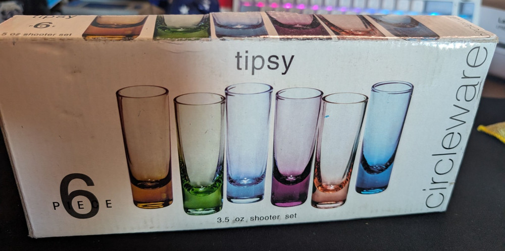 Circleware Tipsy Shot Glass Set 6Pc Multicolor 3.5 Oz Barware Colorful Shooter
