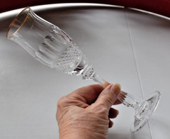 2 ~ MIKASA GOLD CROWN Champagne Flute Cut Crystal 8.5″ Gold Trim VTG 1983