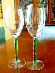 TWO Green Stem Champagne Glasses Bamboo 8-1/2″