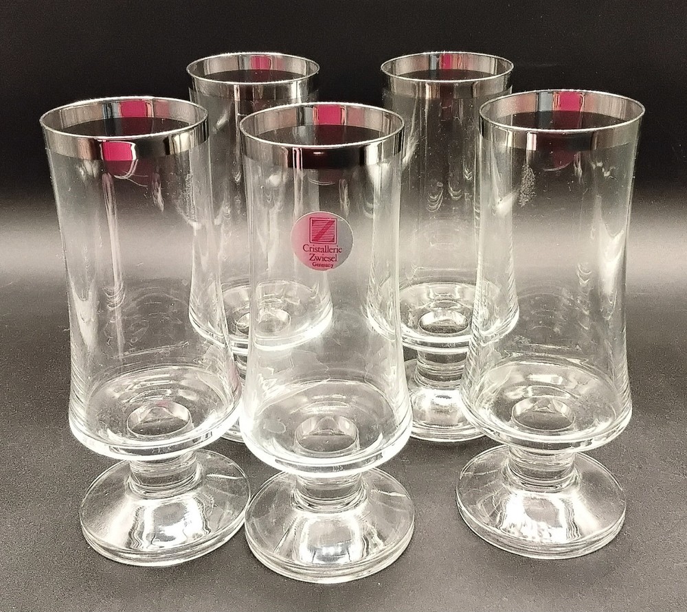 MCM Cristallerie Zwiesel Crystal Champagne glasses SILVER Germany Set of 5