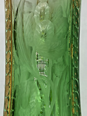 Moser/Harrach Bohemian-Green To Clear-Tulip Intaglio Cut Glass Vase-13″