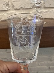 2 Stanley Coat of Arms Genuine Lead Crystal Etched Family Crest Wine Glass Gob