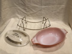 MidCentury Orange Glasbake 1Qt Covered Casserole J2274-75 W/Wire Stand
