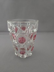 4 EAPG United States Glass Tumblers Newport Bulls Eye & Daisy Ruby Stain