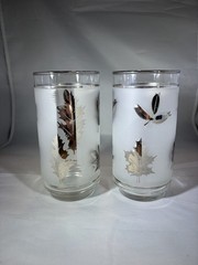 Set 8 Vintage MCM Libbey Frosted Silver Foliage Leaf Tumbler Glasses Taper 12 oz