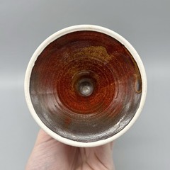 Pair of Studio Art Pottery Brown Wheel Thrown Blue Stripe Goblets 6.75″ Handmade