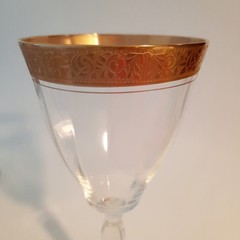 Elegant GOLD ENCRUSTED Filigree Rimmed Crystal WINE Glasses Goblets~VTG Set of 6