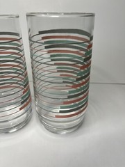 MCM Vintage Tumbler Glasses Set Teal Turquoise Grey Pink Striped Pattern