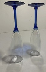 Sale 2 Vtg Libbey Domaine Cobalt Blue Champagne Flutes Blue Flower Stem Clear