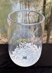 Hand Blown Studio Art Glass Signed Clear & White Confetti Design Vase Beautiful!