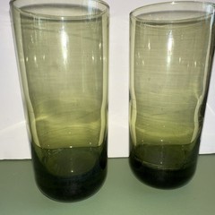 VTG Libbey Olive Green Glasses Set/6 Tumbler Round Bottom Tall 16oz RARE 70’s