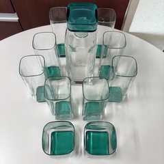 Luigi Bormioli MCM Crystal Turquoise Teal Set 10 Glasses and 1 Decanter