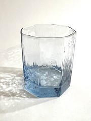 LIBBEY Set of 3 Facets Light Blue Rocks Old Fashioned Glass 3.5” tall Textured