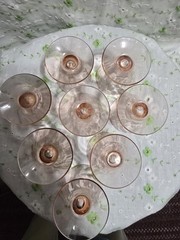 ANTIQUE 8PC CORDIAL/SHOT GLASSES DRAPE/LOOP OPTIC