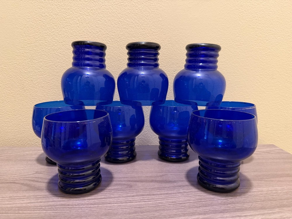 (9) 10 oz Flat Tumbler Shaeffer Cobalt Blue by Imperial Glass