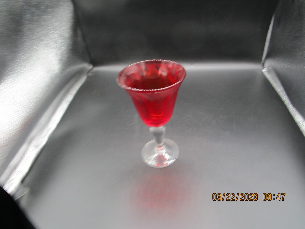 Hand Blown Glass Wine or Water Goblet Clear Stem Beautiful Deep Ruby Red Glass