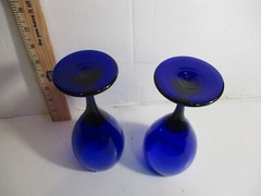 2- Vintage Cobalt Blue Glass Libbey Premire Wine / Water Goblets Short Stem 7″