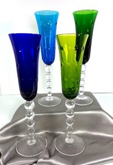 Saint Louis Bubbles Cobalt Blue Crystal Champagne Flute Signed France 9.25″