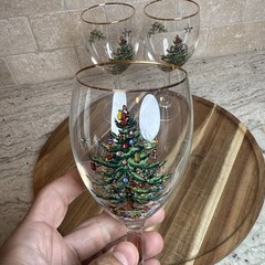 Set of 6~ Spode «Christmas Tree» Gold Trim 7-1/4″ Wine Goblets ~ Mint Condition