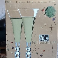 Two Millenium RARE 2000 Champagne Flute Glasses Genuine Crystal Anniversary