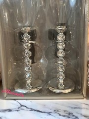Wedding Champagne Rhinestone Bling Stemmed Toasting Glasses Set of 2 New In Box