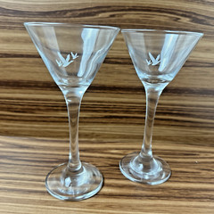 2 Grey Goose Vodka Triple Goose Logo Martini Glasses Tall Stem 7” Etched Glass