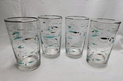 VTG Libbey Mediterranean Atomic Fish Motif Tumblers Set Of 4 MCM Retro 4 5/8″