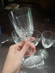 (4) Water goblet 6-5/8″ Glasses, Crystal Baccarat Epron Cut base Signed aft 1936