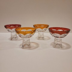 4 Vintage MCM Cut To Clear Heavy Crystal Barware Cordial Glasses Sherbet Cups