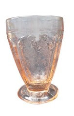 1930s 4.5″ Pink Cherry Blossom Jeannette Depression Glass Scalloped Base Tumbler