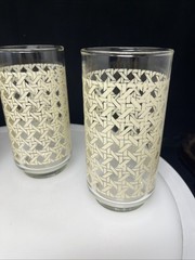 Set 4 Libbey Vintage Cane Woven Rattan Pattern Glasses 5.5” Gold Rimmed (4)