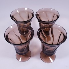 Vintage FOSTORIA Jamestown Brown Smoky Swirl Glass Footed ICED TEA GLASS SET