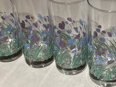 Vtg Libbey Collette Springtime Tulip Drinking Glass Set of 4 Flowers Glass 6″