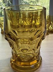 Vintage MCM Anchor Hocking Georgian Amber Glass Tumbler Set of 8 4.25 in