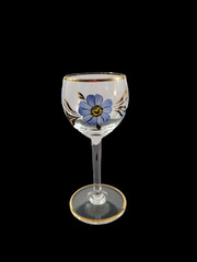 Vintage Clear Stem Cordial Glass Hand Painted Blue Floral Gold Trim 5 1/2″