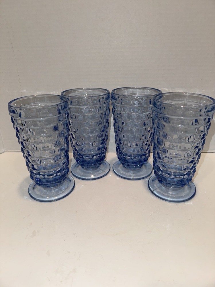 4 Vintage Whitehall Glass Whitehall Colony Light Blue Strait Rim Tea Glasses