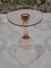 4 Vintage Pink Glass Paneled Optic Stemmed Goblet Glasses 8 Ounce 6 5/8″ Excell