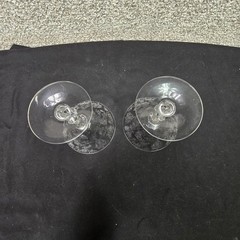 Vintage Etched Floral Crystal Cocktail Glasses Set 2 Clear Decorative Stemware