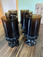 VTG MCM 9 Tiffin Franciscan Madeira Smoke Brown Footed Tumblers Iced Tea Glasses