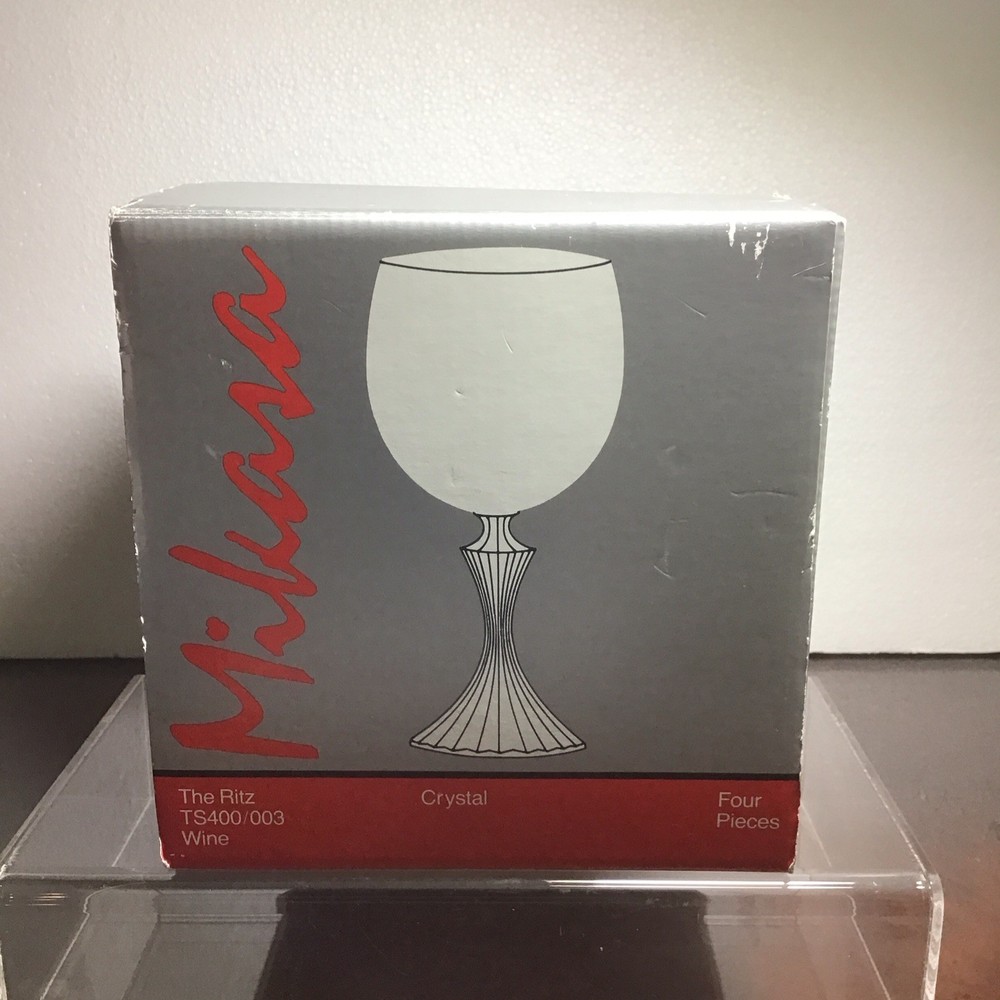 Vintage Mikasa Crystal THE RITZ Wine Glasses Stemware Set Of 4 In Box