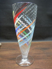 2 VTG TOM STOENNER Tundra Drinkware Rainbow Swirl Hand Blown Signed Glass 1989