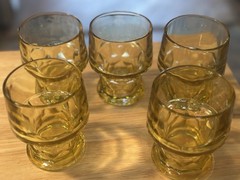 Vintage 70s Libbey Glass Tumblers Georgian Honeycomb Amber 4″ Tall – Set of 5