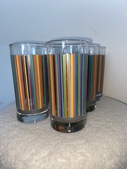 Vintage Retro Highball Striped Rainbow Drinking Glasses Water And Juice Set of 6