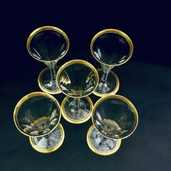 5 Vtg Tiffin Aperitif Glass Franciscan Minton Liquor Cordial Glasses Gold Rim