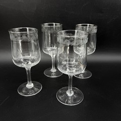 Lenox Moonspun Etched Platinum Rim Crystal Set Of 4 Wine Glasses 6 1/4”