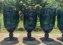 Vintage Set Of 6 Libbey Duratuff Dusky Blue Ice Tea Wine Glasses Goblets